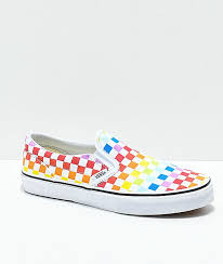 Black And Rainbow Checkered Vans Slip Ons Checkerboard Slip On Shop Classic Shoes At Vans In 2020 Vans Shoes Women Slip On Shoes Vans Slip On