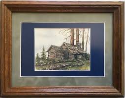 Draw a vertical line up through the center to show where the top of the roof will be. Modernist Pencil Drawing Shaniko Oregon Log Cabin House Landscape Forest Signed Ebay