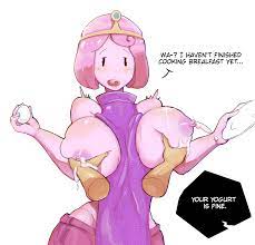 adventure time big ass big breasts blush breasts disembodied  hands english text hand on breast hips holding breast huge breasts hyper  breasts lactation midriff mouth open nipples pink hair