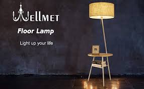 Wellmet Modern Tripod Floor Lamp With Wooden Shelves Wood Floor Light With Table And Usb Ports Bedside Table For Floor Lamp Living Room Sofa Floor Lamp Table
