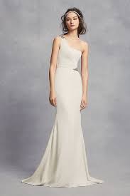 One Shoulder Sheath Wedding Dress With Crystals David S Bridal Davids Bridal Wedding Dresses Wedding Dresses Satin Form Fitting Wedding Dress