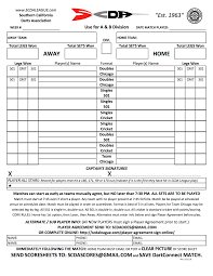 Score Sheets Scda League