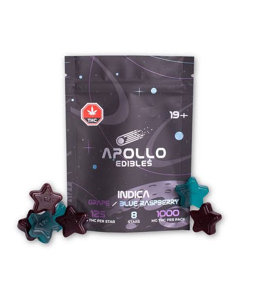 Apollo Edibles 1000mg Indica Package & Star Gummies, AI generated