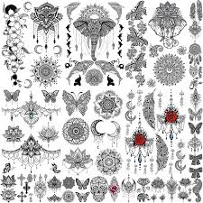 Henna tattoo kit for sale. Buy Egmbgm 28 Sheets Tribal Henna Temporary Tattoos For Women Girls Waterproof Fake Tattoos Temporary Elephant Ganesha Lace Mehndi Hena Tattoo Kits Lotus Mandala Flower Tatoo Sticker Moon Neck Chest Arm Online