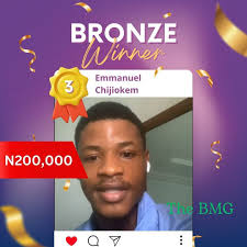 🎉 CONGRATULATIONS! Congratulations to Emmanuel Chijiokem, the Bronze Prize  Winner for the BMG 1 Million Naira Business Grant (March 2025 edition).  Emmanuel finished in third place out of 15 applicants in a