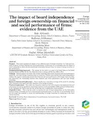 Pdf The Impact Of Board Independence And Foreign Ownership On Financial And Social Performance Of Firms Evidence From The Uae