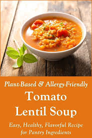 Plant Based Tomato Lentil Soup Recipe Allergy Pantry Friendly Recipe In 2020 Tomato Lentils Lentil Soup Easy Recipes