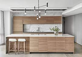 White wall colors for medium/walnut cabinets. Gold Coast Penthouse Kitchen Penthouse Interior Penthouse Kitchen Mid Century Modern Design