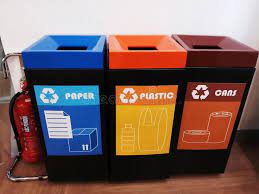 Recycling Garbage Cans Collection Recycle Bin And Waste Basket Close Up Colorful Of Recycle Bins Stock Photos Recycling Bins Waste Basket Garbage Can