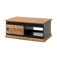 Table Basse En Pin Massif Brosse Et Laque Noir 2 Portes Coulissantes 110x70x47cm Sherbrooke Table Basse En Pin Table Basse Table Basse Bois Metal