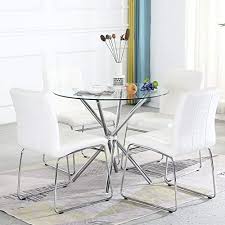 Check spelling or type a new query. Buy Dining Table Set For 4 Modern Kitchen Table And Chairs For Small Space Round Glass Dining Table Faux Leather Dining Room Chairs Set Of 5 Pieces Easy Assembly For Home Business Table 4 White Chairs Online In