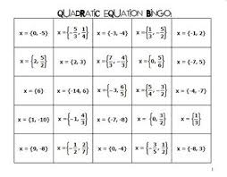 Solving Quadratic Equations By Factoring Bingo Game Quadratics Quadratic Equation Solving Quadratic Equations