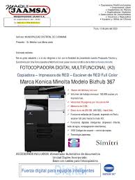 Postoji i opcija najma pogledajte i druge kopirke u našoj ponudi preko 200 uređaja na stanju za isporuku. Cotizacion Konica Minolta Bizhub 367 Nueva Municipalidad De Curimana Escaner De Imagen Impresora Computacion