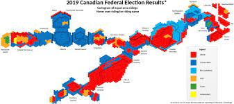 The 2019 canadian federal election (formally the 43rd canadian general election) was held on october 21, 2019, to elect members of the house of commons to the 43rd canadian parliament. A Cartogram Of Canada S Election Results The Map Room