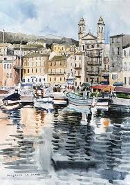 Le Port De Bastia Plume Et Aquarelle Peinture Faite D Apres Nature Collection Particuliere Paysage Maritime Bastia Paysage Corse