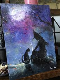 Last One 5x7 One Art Print From My Original Painting Cat Etsy Witch Painting Art Halloween Painting