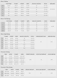 size charts for columbia apparel