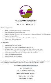 Final year student/ fresh graduates with academic merit… Job Vacancy Geologist Contract Geo Strata Sdn Bhd Facebook