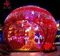Outdoor Commercial Christmas Decorations Red 3d Arch Large Huge Ornament Arch Giant Ball Tree Motif Lights for Shopping Malls