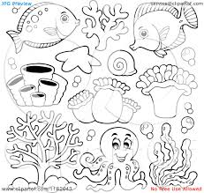 Black And White Saltwater Fish Clipart Sea Creatures And An Octopus Royalty Free Vector Clipart By Visekart Cartoon Sea Animals Butterfly Coloring Page Animal Coloring Pages