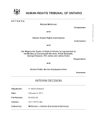 HUMAN RIGHTS TRIBUNAL OF ONTARIO INTERIM DECISION