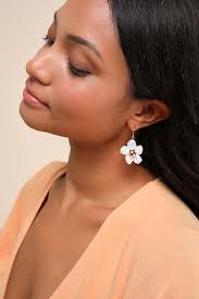 Gold and White Earrings