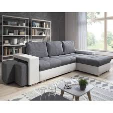 Ce canapé aux couleurs sobres et élégantes s'adaptera parfaitement quel que soit la configuration de votre salon, grâce à son angle. Canape Angle Convertible Simon Blanc Gris 2 Poufs Blanc Et Gris 3760084366276