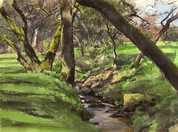 Tom Hughes Wooded Creek Sonoma Watercolor On Paper 22x30 Inches Landscape Paintings Landscape Watercolor Landscape