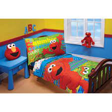 You can even choose from a selection of soft cuddle pillows in the shape of popular characters like mickey mouse, spongebob and elmo. Sesame Street Abc 123 Toddler 4 Piece Bedding Set Walmart Com Walmart Com