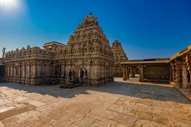 The historic stone architecture of Bhoga Nandeeshwara Temple at the foot of Nandi Hills..