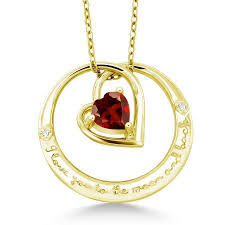 18k Yellow Gold Plated Silver I Love You To The Moon And Back Garnet Pendant Womens Jewelry Necklace Garnet Pendant Ruby Diamond Pendant