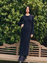 Penny Crew Neck Ribbed Knitted Dress | Midnight Navy | hush