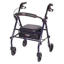 Carex Rollator Walker With Padded Seat 6 Wheels Cushioned Back Support And Storage Pouch Navy