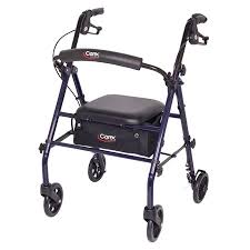 carex rollator walker with padded seat 6 wheels cushioned back support and storage pouch navy