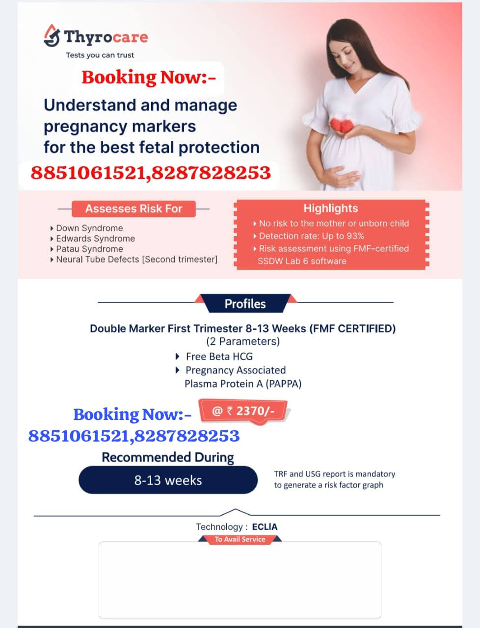 DOUBLE MARKER FIRST TRIMESTER 8-13 WEEK (FMF CERTIFIED) product image