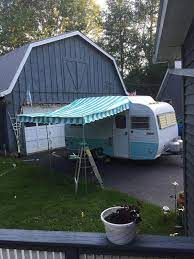 Vintage Camper Awning Aqua White Cabana Stripe 7 39 X7 39 Vintage Camper Camper Awning Camping Decor