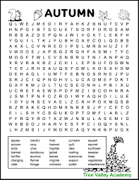 Hide the cards around the room, on things, under things, and in things. Printable Fall Word Searches For Kids Tree Valley Academy