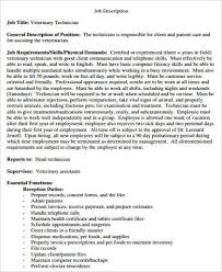 Veterinary assistants work at animal hospitals and veterinary clinics to support supervising veterinary staff as they administer care to animals. Free 8 Sample Vet Tech Job Description Templates In Ms Word Pdf