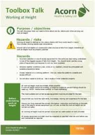 What is the meaning of a toolbox talk? Working At Height Tbt06 Sheet Acorn Health And Safety Training And Consultancy