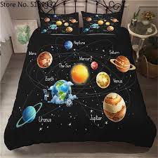 Cartoon Solar System Duvet Cover Set Galaxy Planets Bedding Soft Microfiber Single Double Bed Sets Pillowcase Black Background Bedding Sets Aliexpress