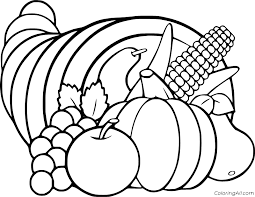 Coloring page thanksgiving basket cornucopia img 22904 thanksgiving coloring pages free thanksgiving coloring pages coloring pages. Easy Cornucopia With Fruits And Vegetables Coloring Page Coloringall