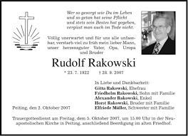 In 1880 there were 8 rakowski families living in illinois. Traueranzeigen Von Rudolf Rakowski Trauer Merkur De