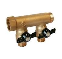 Collecteur sanitaire monobloc M-F 3/4" + mini-vannes 2 départs 1/2"