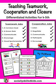 Team building activities are activities that help teams improve their ability to work together on a variety of tasks by giving them a chance to practice in a situation where the stakes are low. Teamwork Cooperation And Closure Social Skills Activities For K 5th Differentiation Activities Social Skills Activities Skills Activities