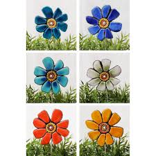 Flower Garden Stake Garden Sculpture Garden Decor Ceramic And Metal Garden Art Plant Stake Buttercup Flower Sculptures Clay Flowers Ceramic Flowers