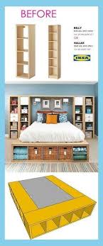We made a bed frame out of pallets! 20 Smart And Gorgeous Ikea Hacks Great Tutorials Diy Platform Bed With Storage Diy Bedroom Diy Bedroom Design Ikea Furniture