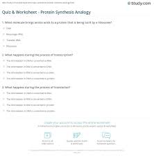 Once at that website, click on start building and build your dna model. Quiz Worksheet Protein Synthesis Analogy Study Com