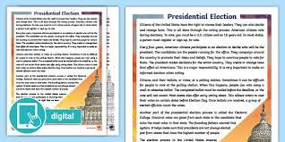 Fourth Grade Presidential Election Reading Comprehension Activity