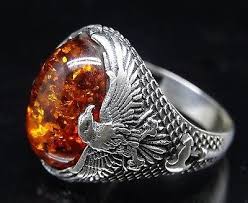 turkish handmade 925 sterling silver special amber mens ring sz 10 free resize rings for men hammered silver jewelry silver rings