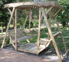 Double Lawn Glider Swing Seat Platform Yard Chair Bench Treated Pine Wood Swing Chair Outdoor Yard Swing Backyard Swings
